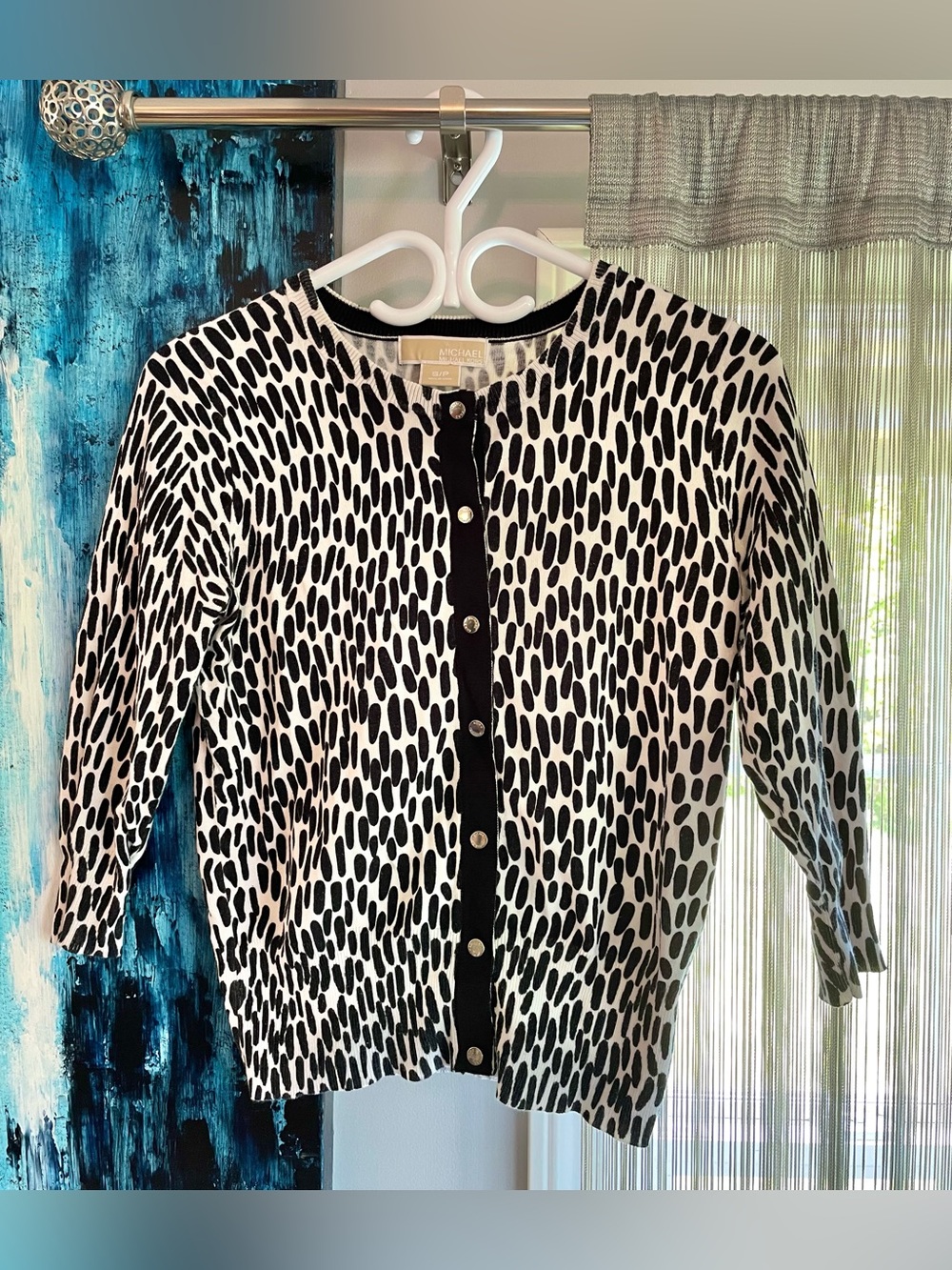 Michael Kors Black & White Abstract Dot Cardigan